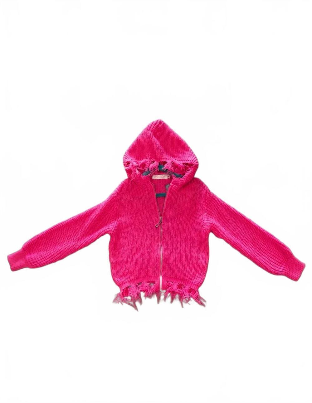NEW TWEENSTYLE girls knit distressed zip hoodie sweater in hot pink